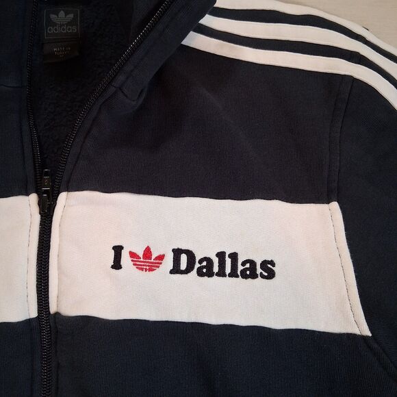 Adidas I Love Dallas Trefoil Jacket Black White Stripes Rare Size Medium - Picture 2 of 6